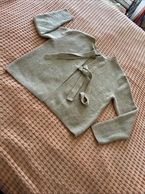 Pieces Cardigan Sweater Unique Tie-Front Long Sleeve Women’s Large Beige NWOT